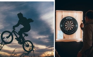 Tonåring åker bmx och spelar dart